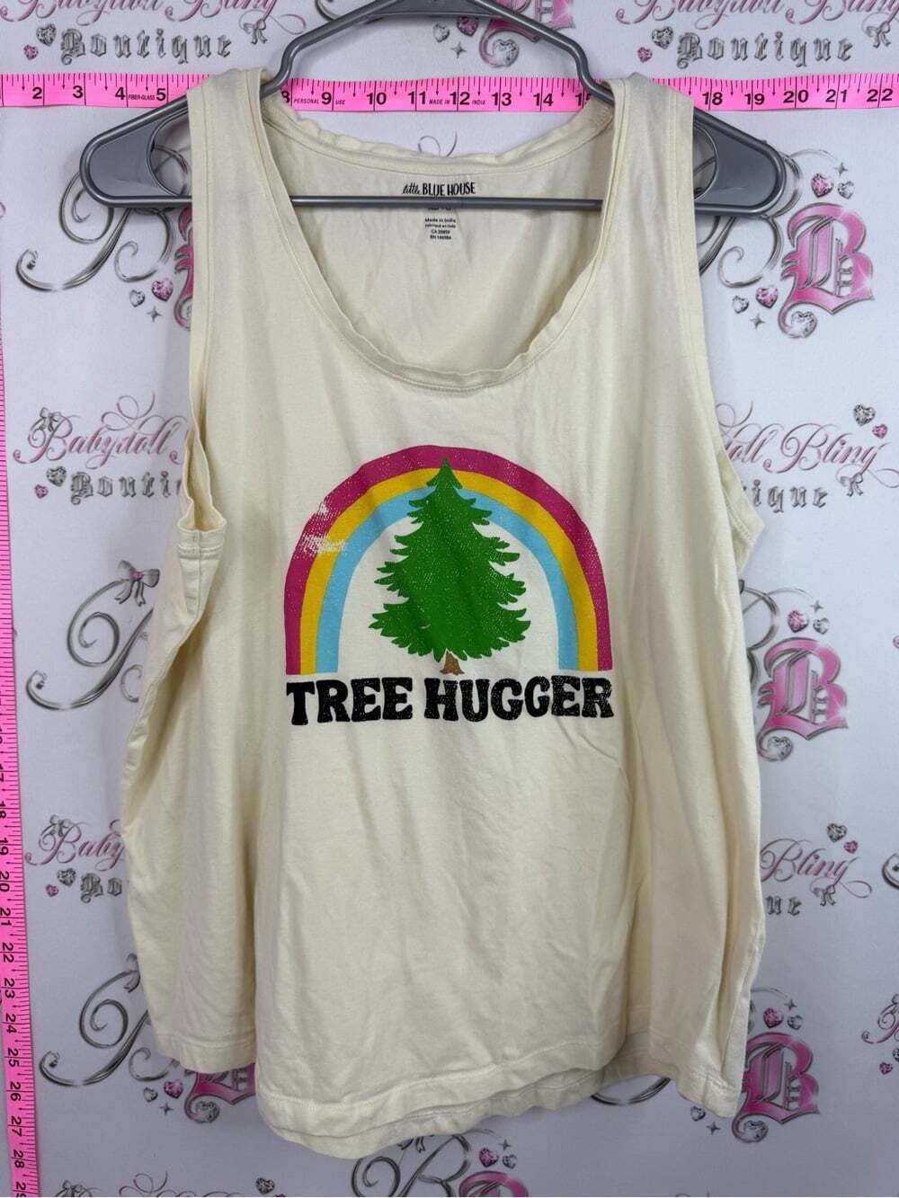 Little Blue House tree hugger rainbow Cream Tank Top with Black Logo